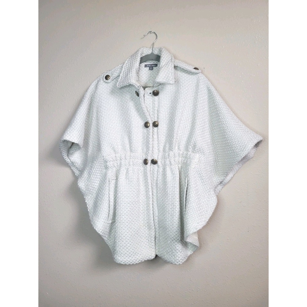 Roz & Ali Womens Ivory Cape Poncho Coat Buttons Collared M